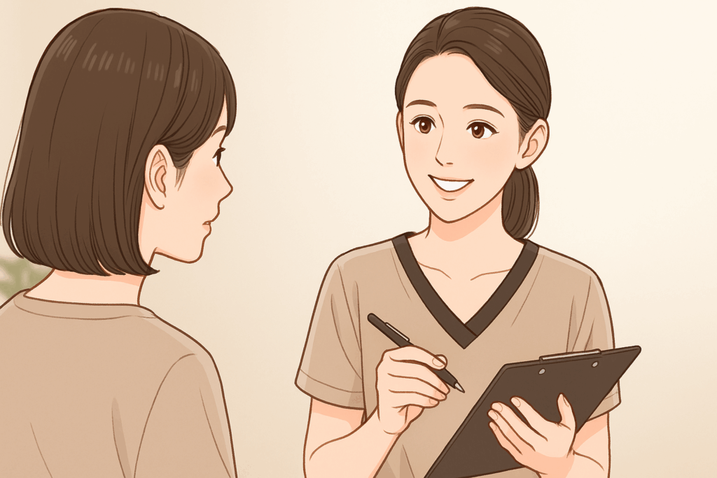 脱毛に関する悩みを相談する女性とスタッフ