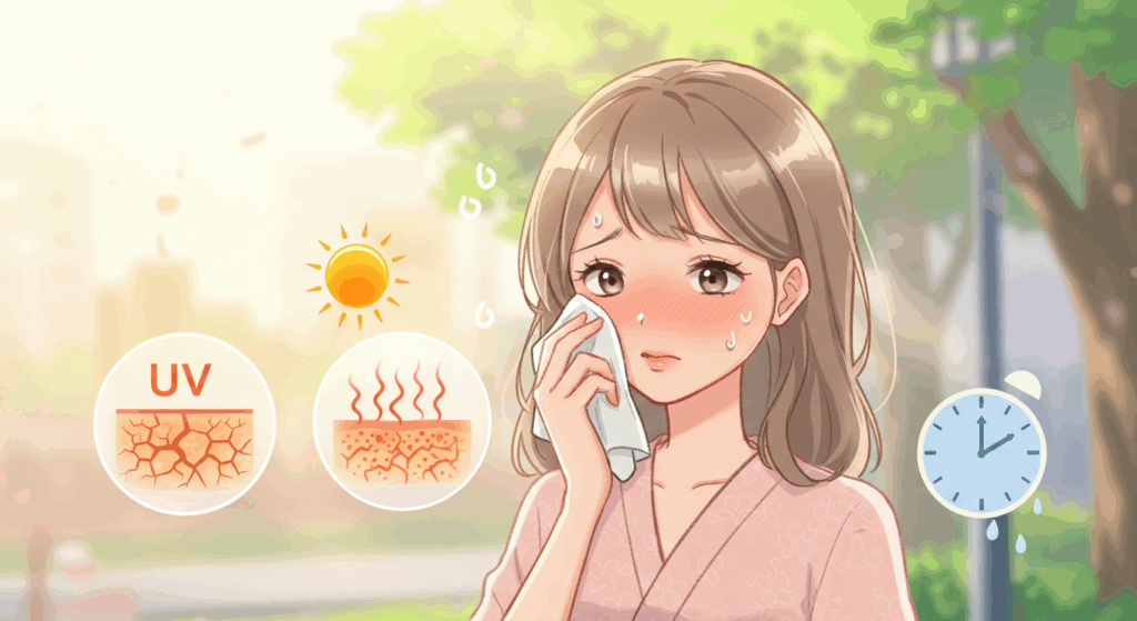 汗をかいて不安そうな女性