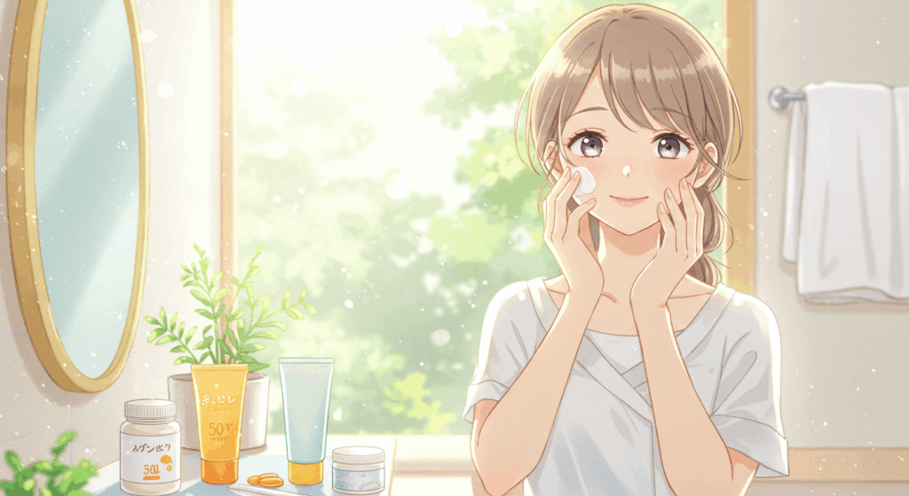 スキンケアする女性